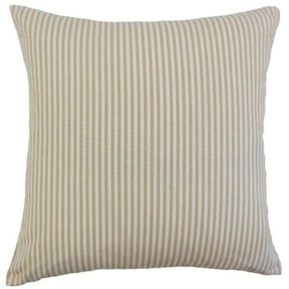 THE PILLOW COLLECTION Ira Stripes Down Feather Pillow Honey Beige White 18” NEW - Picture 1 of 1